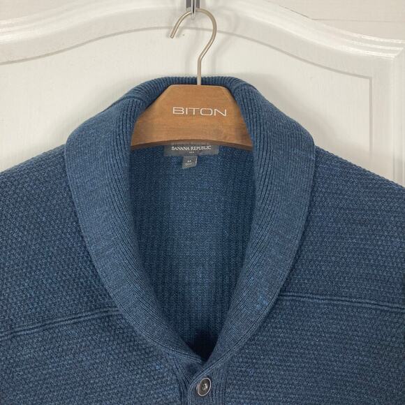 Nwot BANANA REPUBLIC Cardigan Sweater Men M Navy Knit Shawl-Collar Long-Slv - Picture 6 of 10